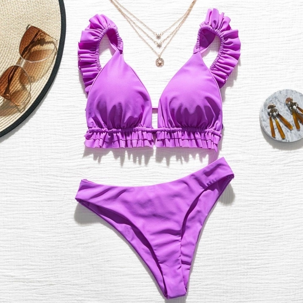 New Purple Sexy Ruffle Bikini Set with Push up - Picture 2 of 6